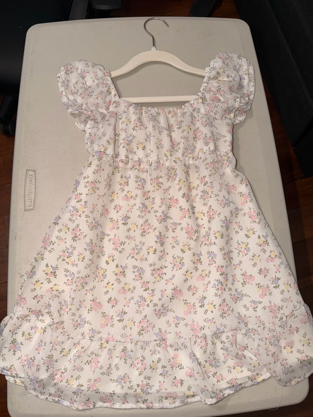 Cat & Jack White Floral Ruffle-Trim Dress